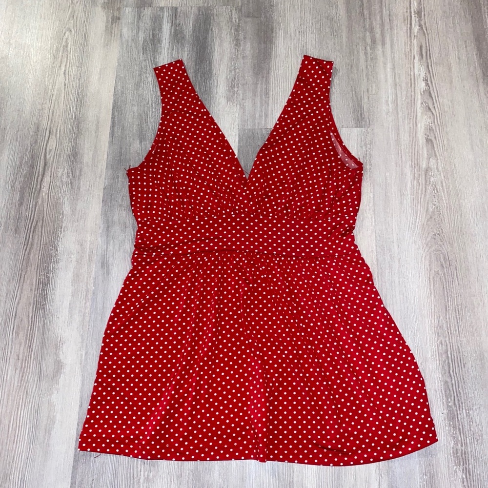 Max Rave red and white polka dot baby doll top
